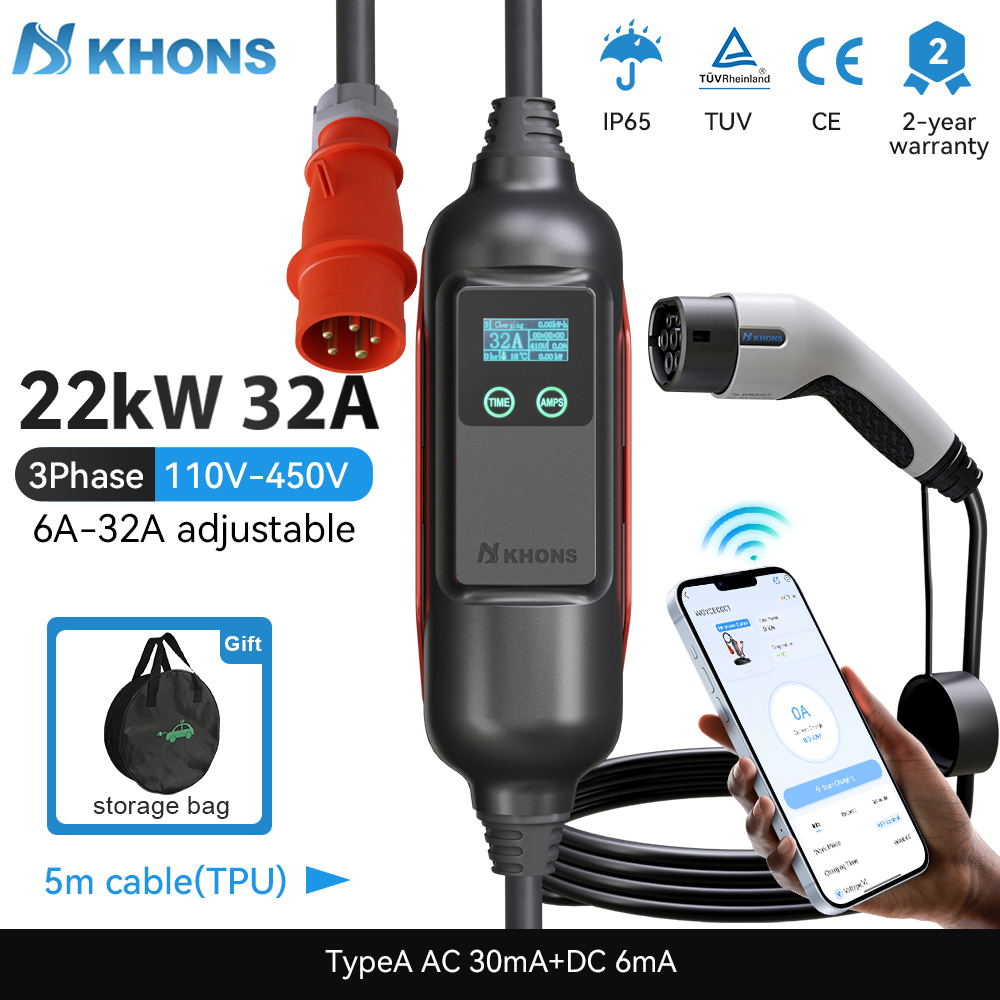 Khons 휴대용 EV 충전기, EV 충전 WIFI-A - Portable Ev Charger 32A Type 2 Cee Plug 리뷰 및 가격