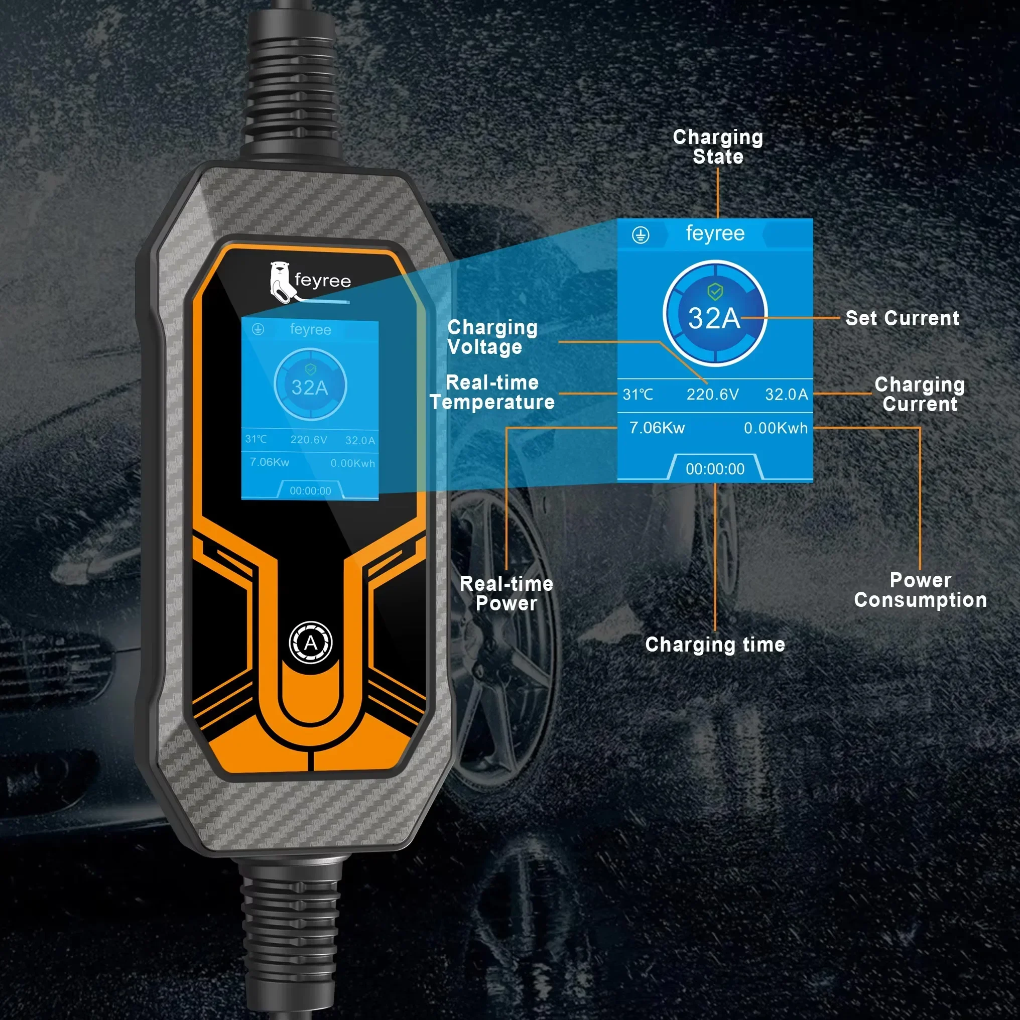페이리 EV 충전기 타입2 7KW 32A EVSE 휴대 - Portable Ev Charger 32A Type 2 Cee Plug 리뷰 및 가격