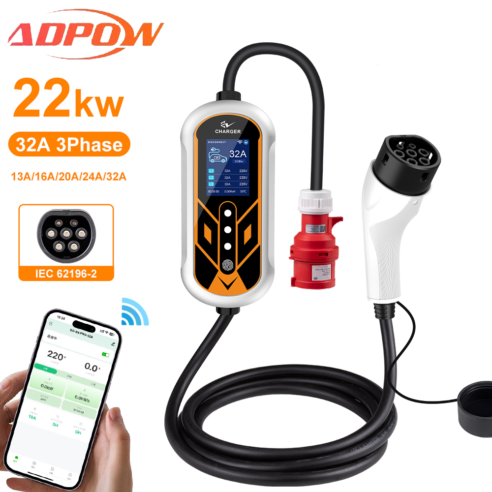 ADPOW 휴대용 32A Type2 EV 충전기 3상  - Portable Ev Charger 32A Type 2 Cee Plug 리뷰 및 가격